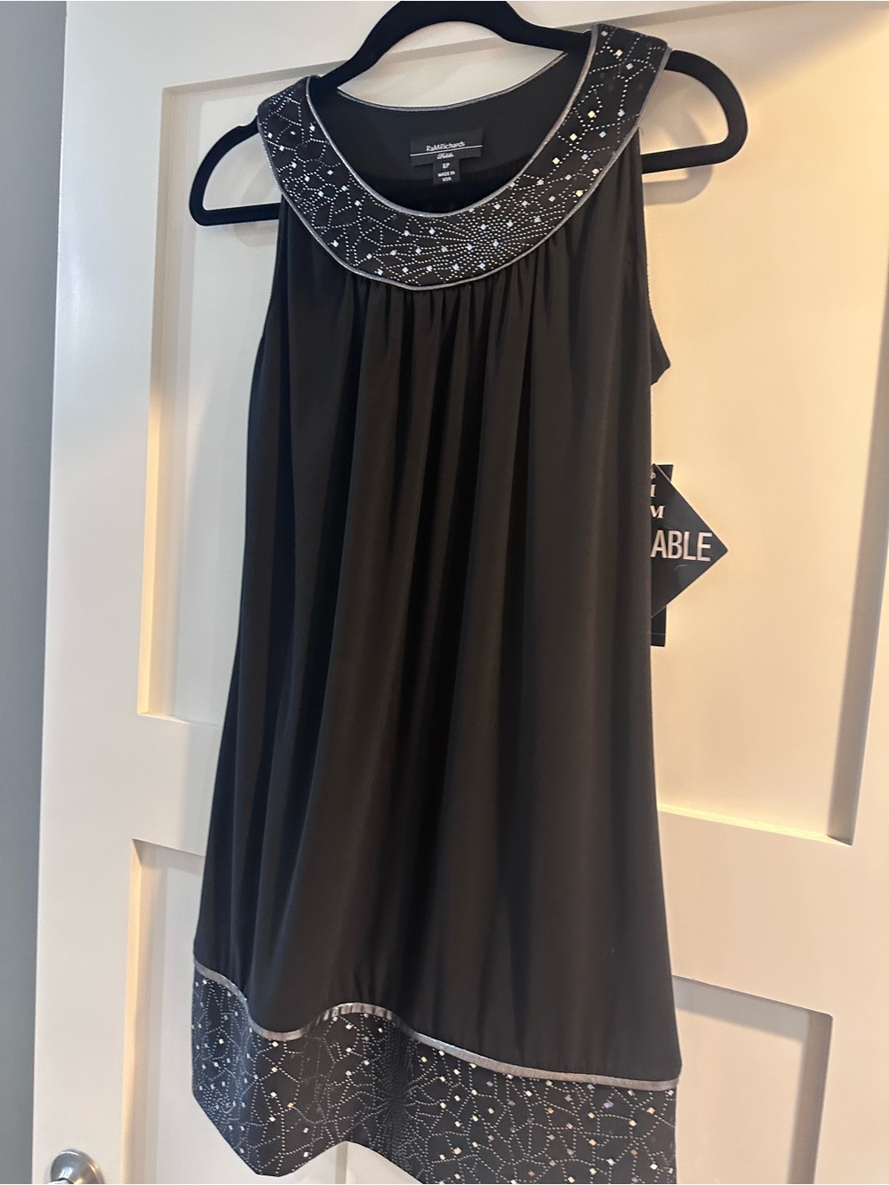 R&M Richards Black Sleeveless Tunic with Sparkling Beaded Collar
